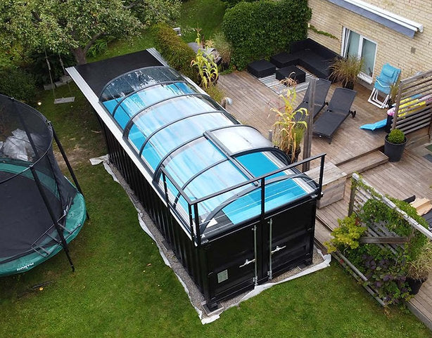 piscine conteneur prête à l'emploi 6,11 x 2,5 m avec toit, pack premium